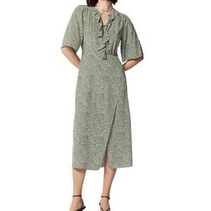 Equipment Penelope Green Leopard Print 100% Silk Midi Dress 12 NWT MSRP $525